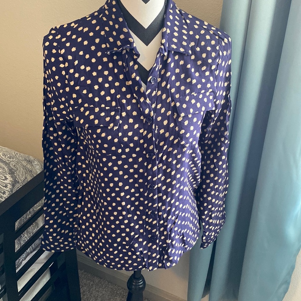Navy and tan button down blouse